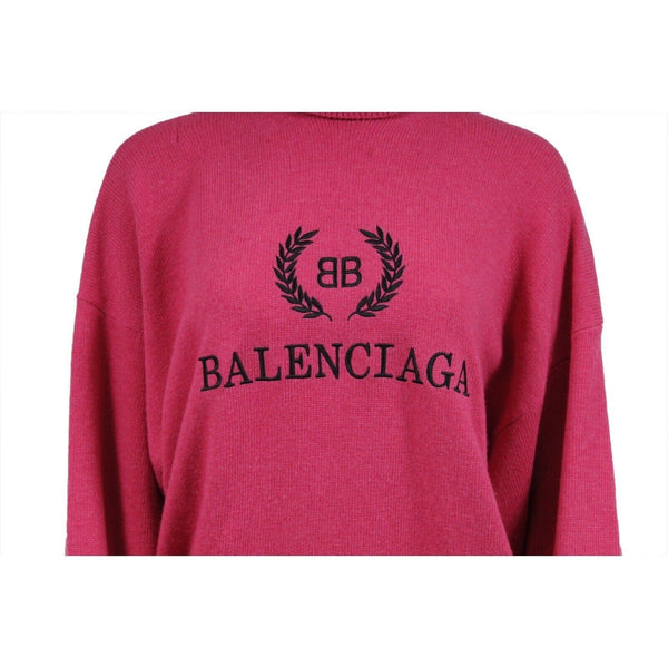 Balenciaga Women BB Logo Turtleneck Sweater Small Pink Black Wool Blend Pullover THE ECHELON