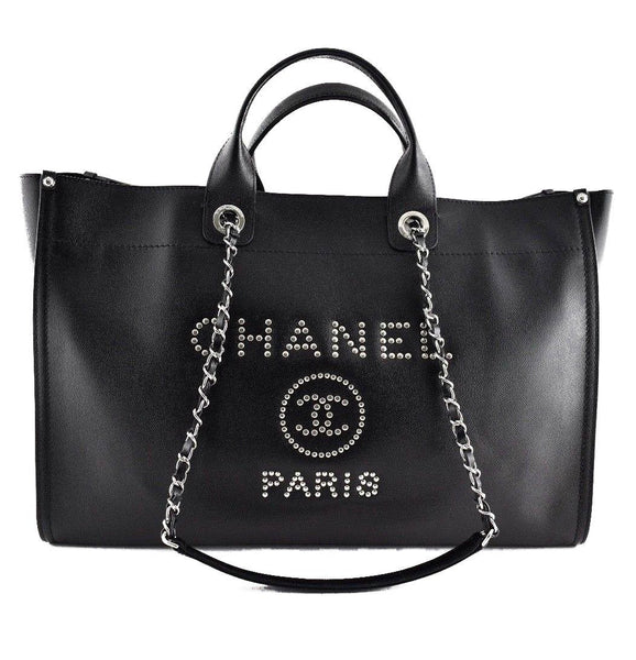 Chanel Black Caviar Studded Leather Large Deauville Shopping Tote Chanel