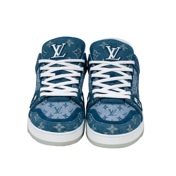 Louis Vuitton Blue Suede and Monogram Denim LV Trainer Sneakers Size 44.5  at 1stDibs