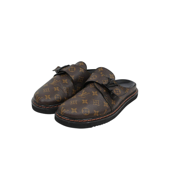 Louis Vuitton Black/Brown Leather and Studded Monogram Canvas Pointed Toe  Mules Size 39 Louis Vuitton