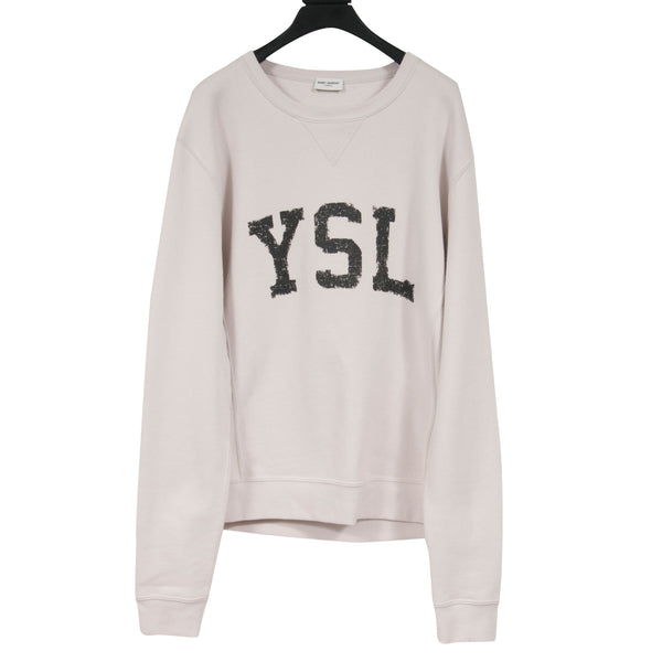 Ecru Tan Beige YSL Collegiate Logo Sweater