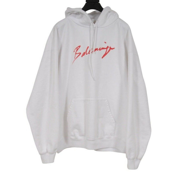 Balenciaga White Red Lipstick Logo Pullover Hoodie Thermal Jacket XL THE ECHELON