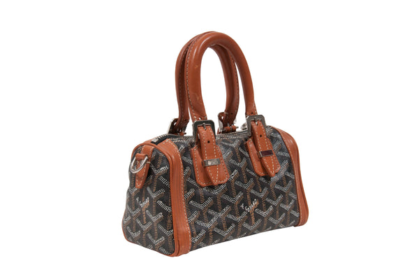 Canvas & Black Leather Mini Croisiere Handbag. Goyard.