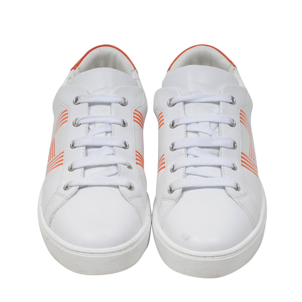 Hermes Men's White Orange Calfskin H Logo Avantage Sneaker Size