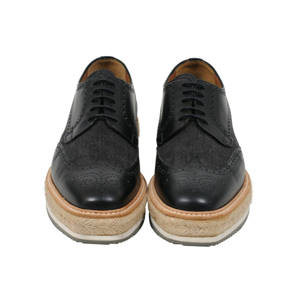 Prada MensWingtip Platform Espadrille Brogues Derby Oxford Black - Main Image