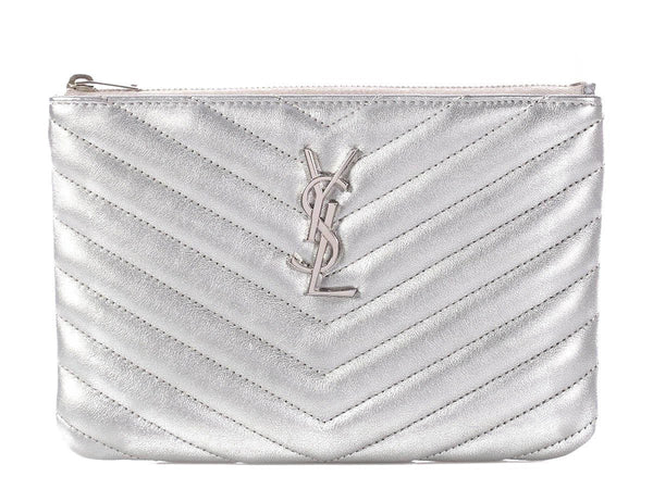 YSL シルバー クラッチバッグ ysl-logo-monogram-chevron-