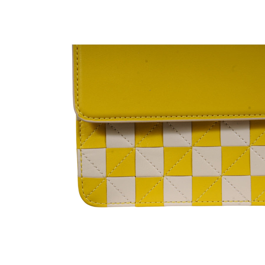 Mosaic Envelope Top Handle Bag Yellow White Damier Leather