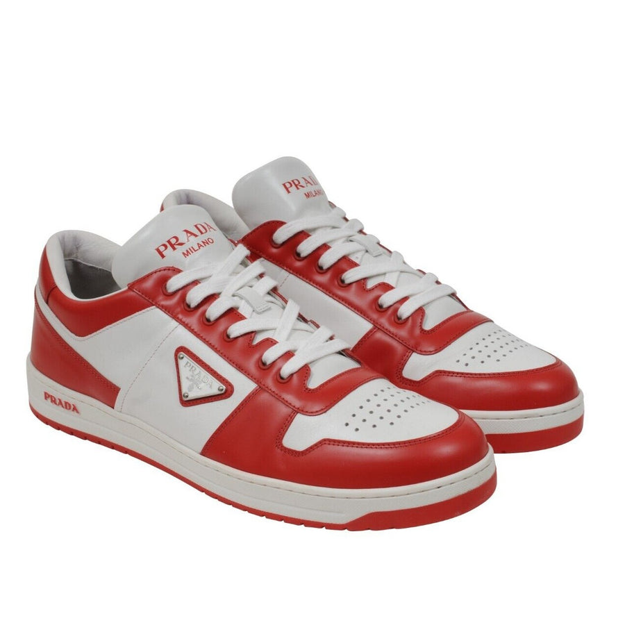Downtown Sneakers Red White Leather Triangle Logo Low Top