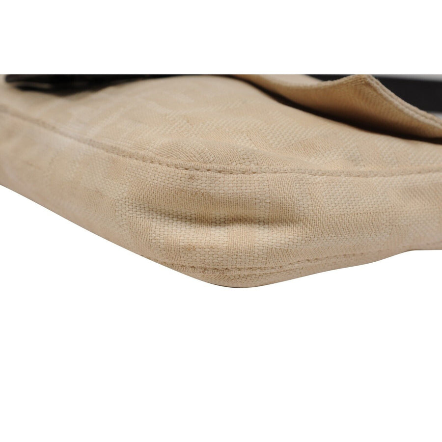 Fendi FF Logo Vintage Zucca Baguette Flap Shoulder Bag Tan Brown Leather Strap