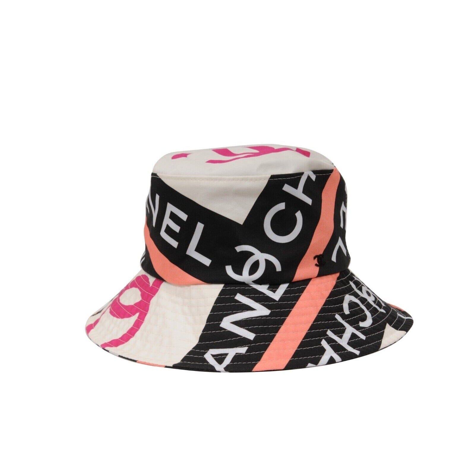 Chanel 22C CC Logo Sun Cloche Bucket Hat Pink White Black 