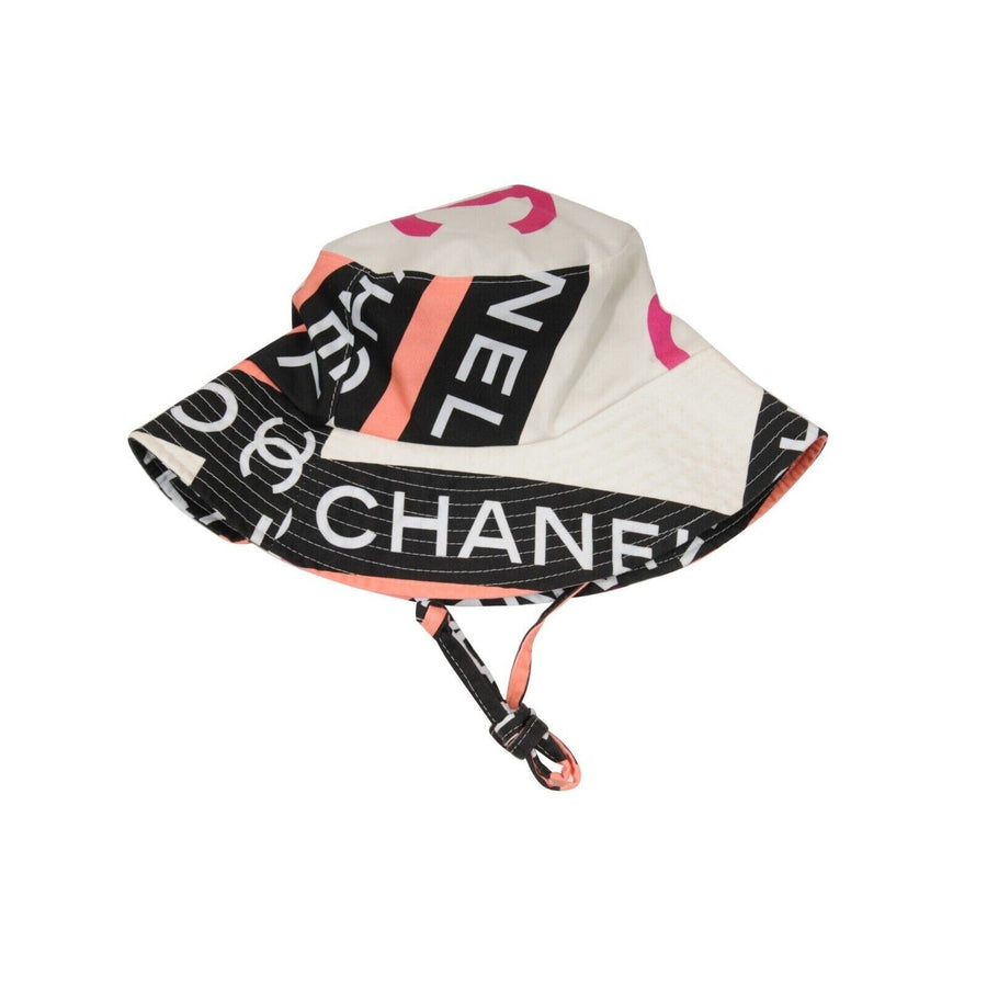 22C CC Logo Sun Cloche Bucket Hat Pink White Black CHANEL 