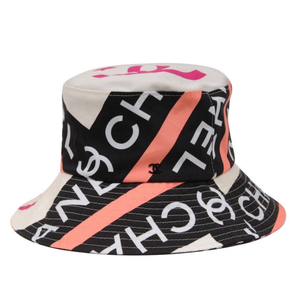 Chanel 22C CC Logo Sun Cloche Bucket Hat Pink White Black