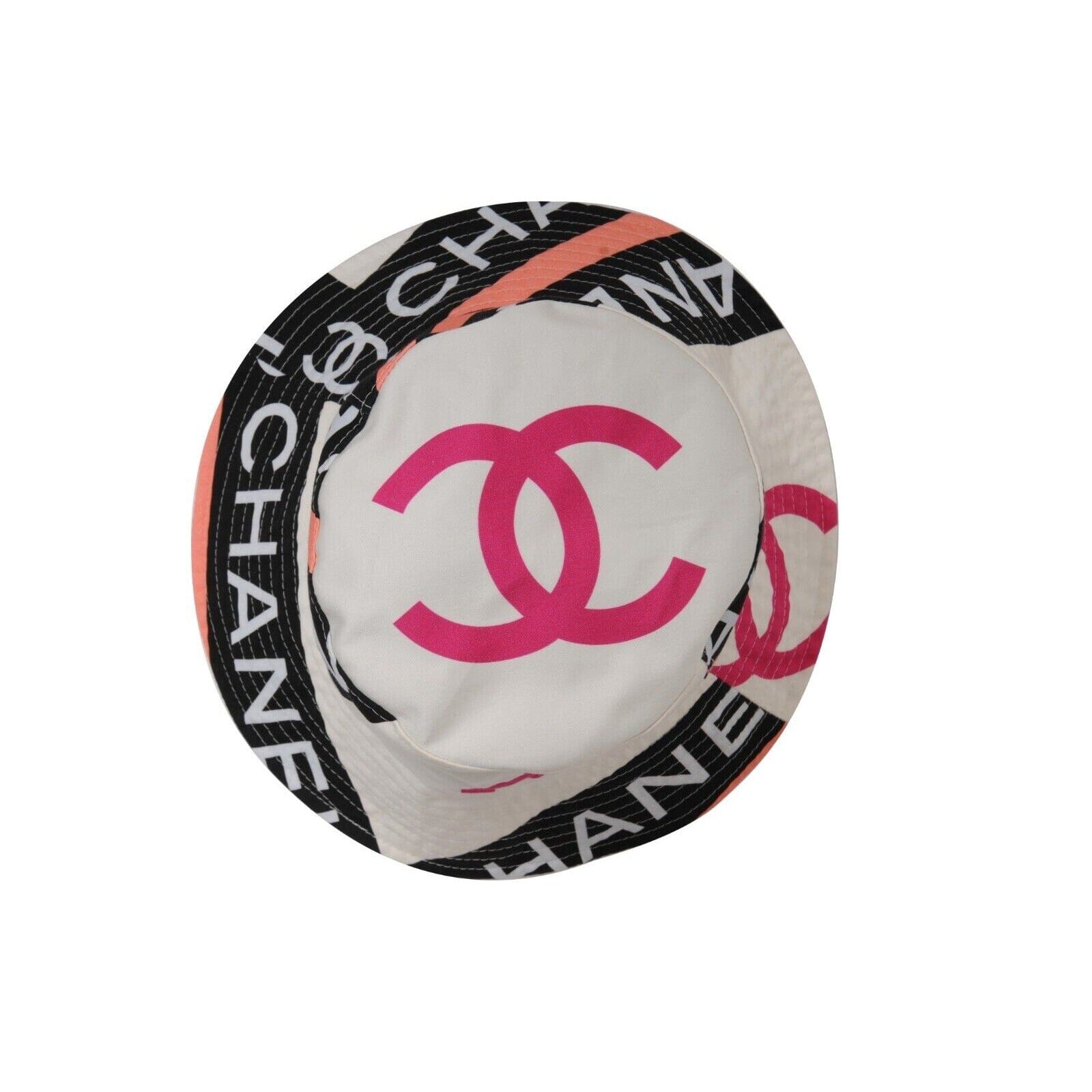 Chanel 22C CC Logo Sun Cloche Bucket Hat Pink White Black 