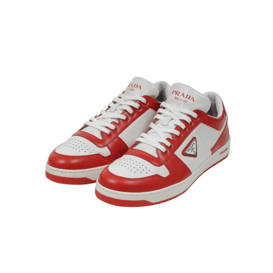 Downtown Sneakers Red White Leather Triangle Logo Low Top