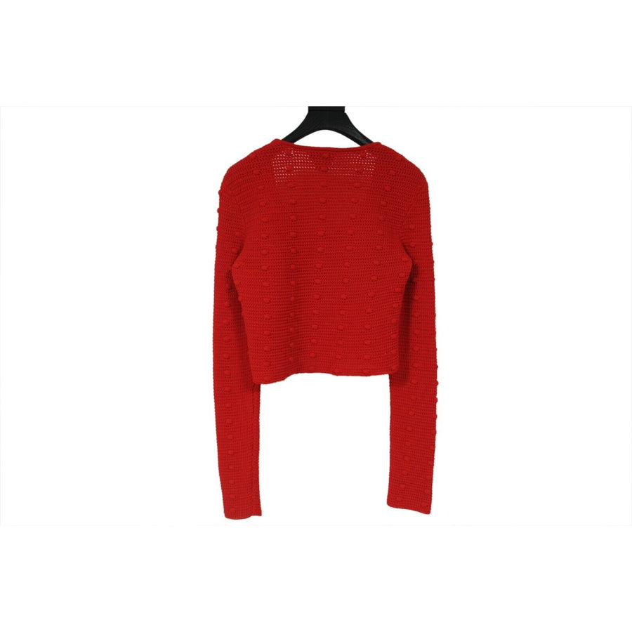 Bottega Venetta Cropped Knit Sweater Red Cotton Round Neck Long Sleeve