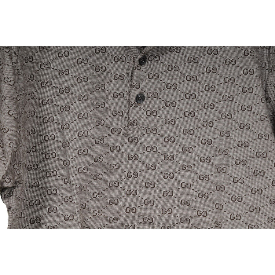 Interlocking GG Logo Polo Shirt Large Grey Brown Red Cotton Short Slee