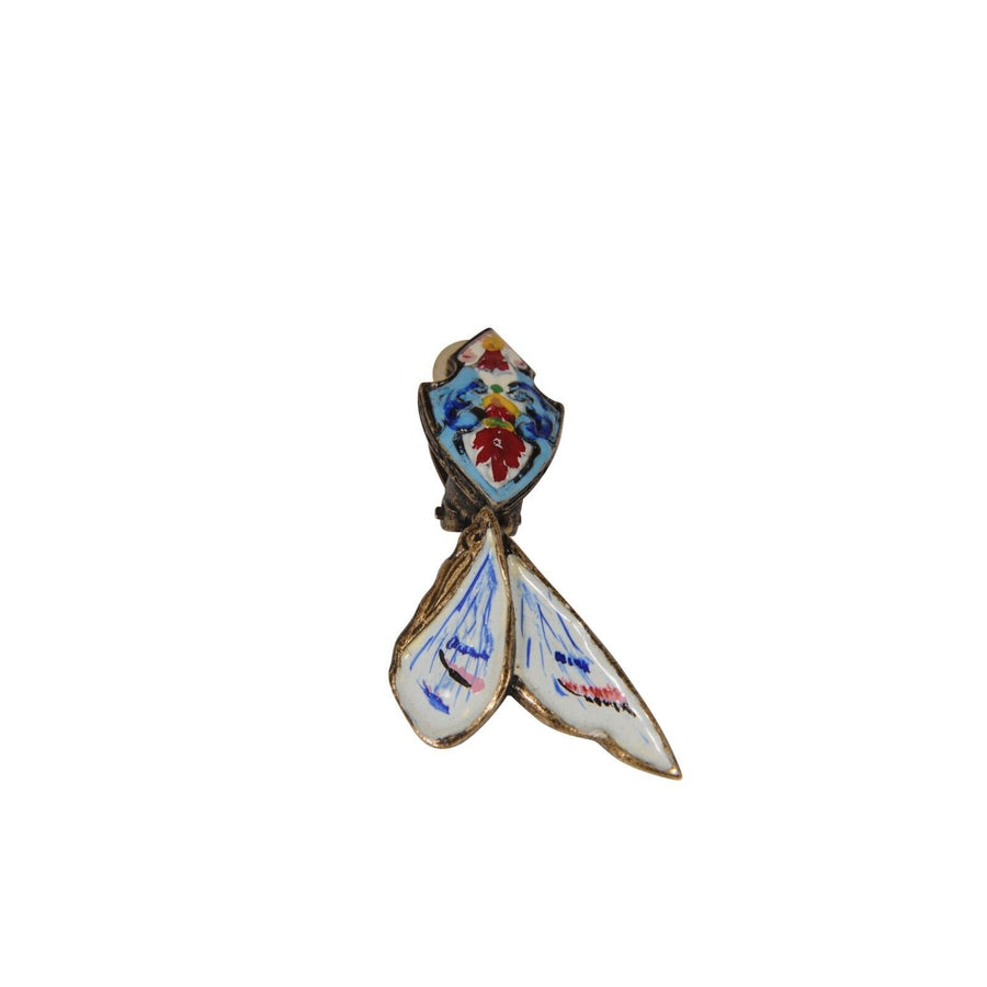 Christian Dior Vintage John Galliano Floral Wings Earring White Blue Drop Runway