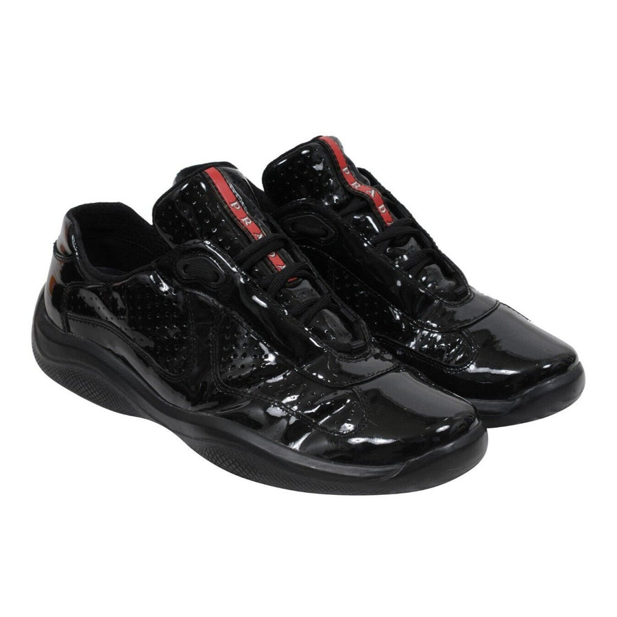 Americas Cup Perforated Patent Black Leather Sneakers