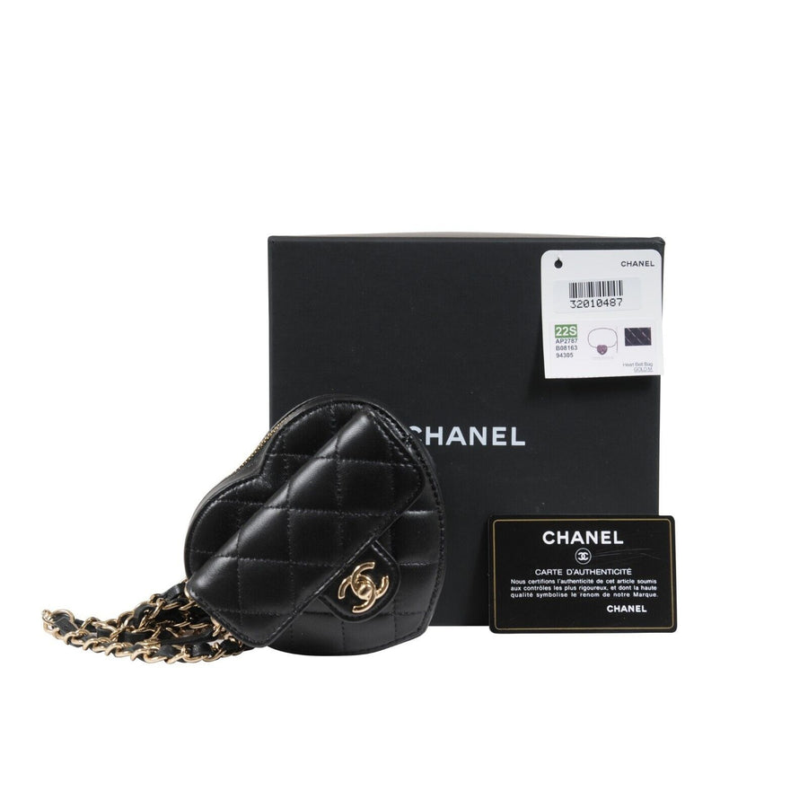 Chanel Womens CC In Love Heart Belt On a Chain Bag Black Lambskin Quilted Gold