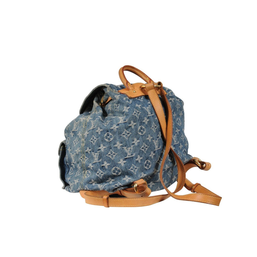 Sac A Dos GM Backpack Blue Denim LV Logo Monogram Gold Travel bag