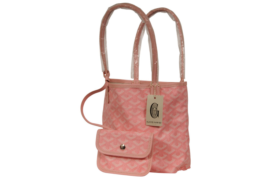 Goyard Mini Anjou Tote Bag Pink Goyardine Reversible Canvas Leather Purse