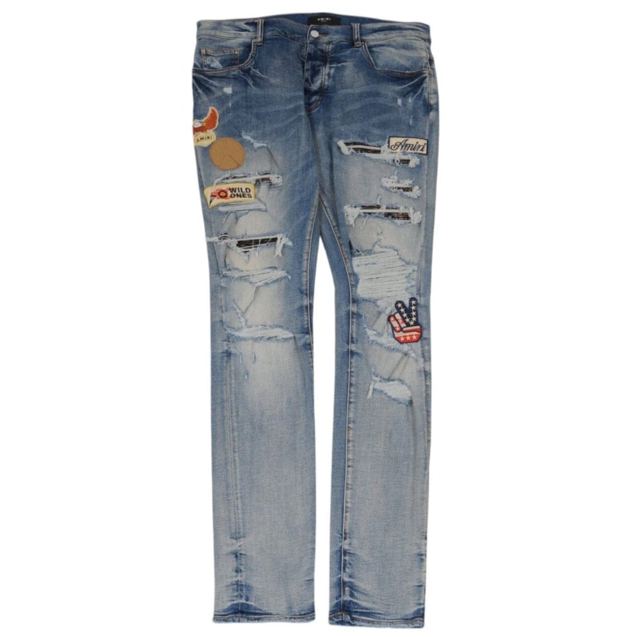 Amiri Mens Mx1 Biker Patchwork Jeans Size 36x35 Blue Wash Denim