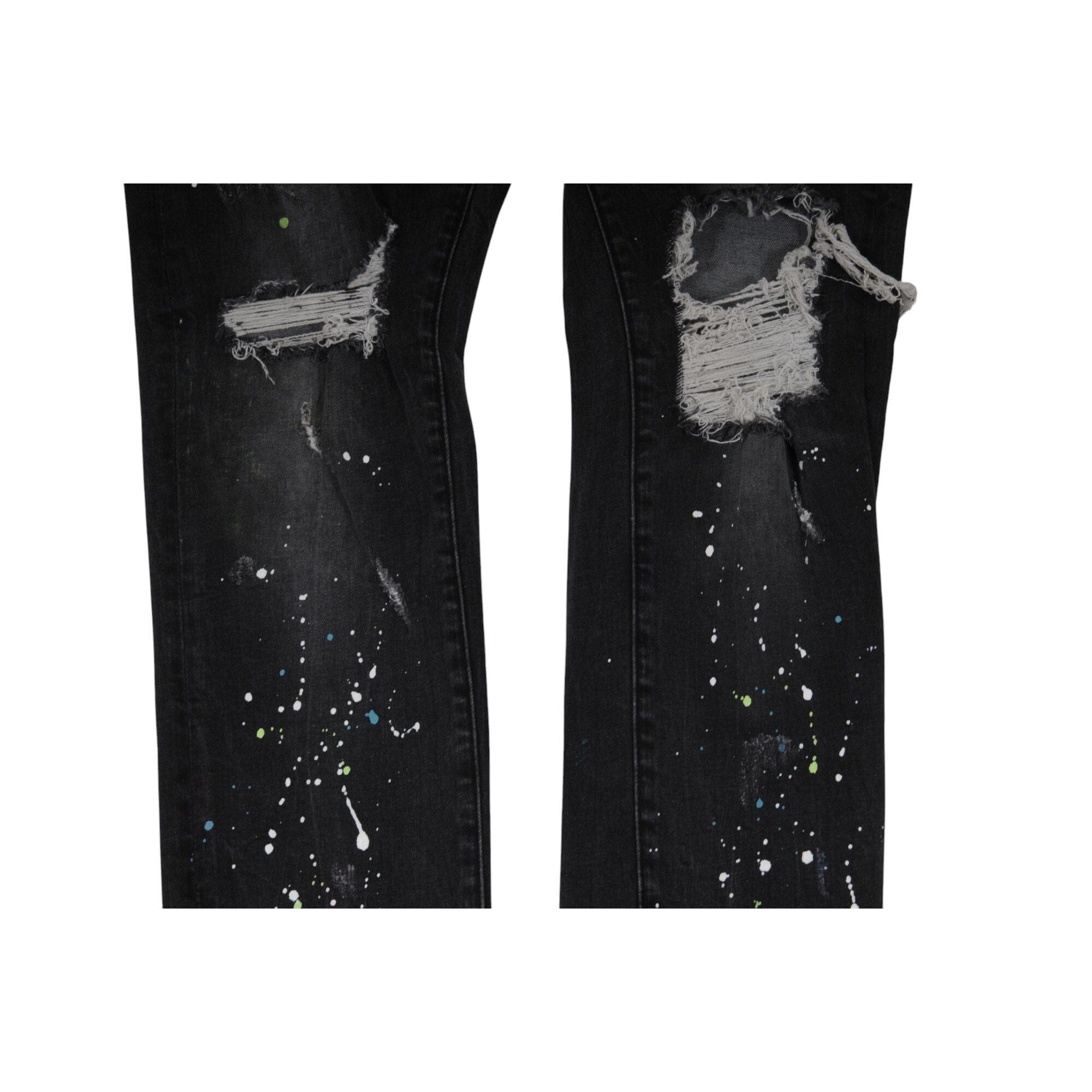 Amiri Mens Paint Splatter Broken Knee Jeans Size 36x35 Black Denim