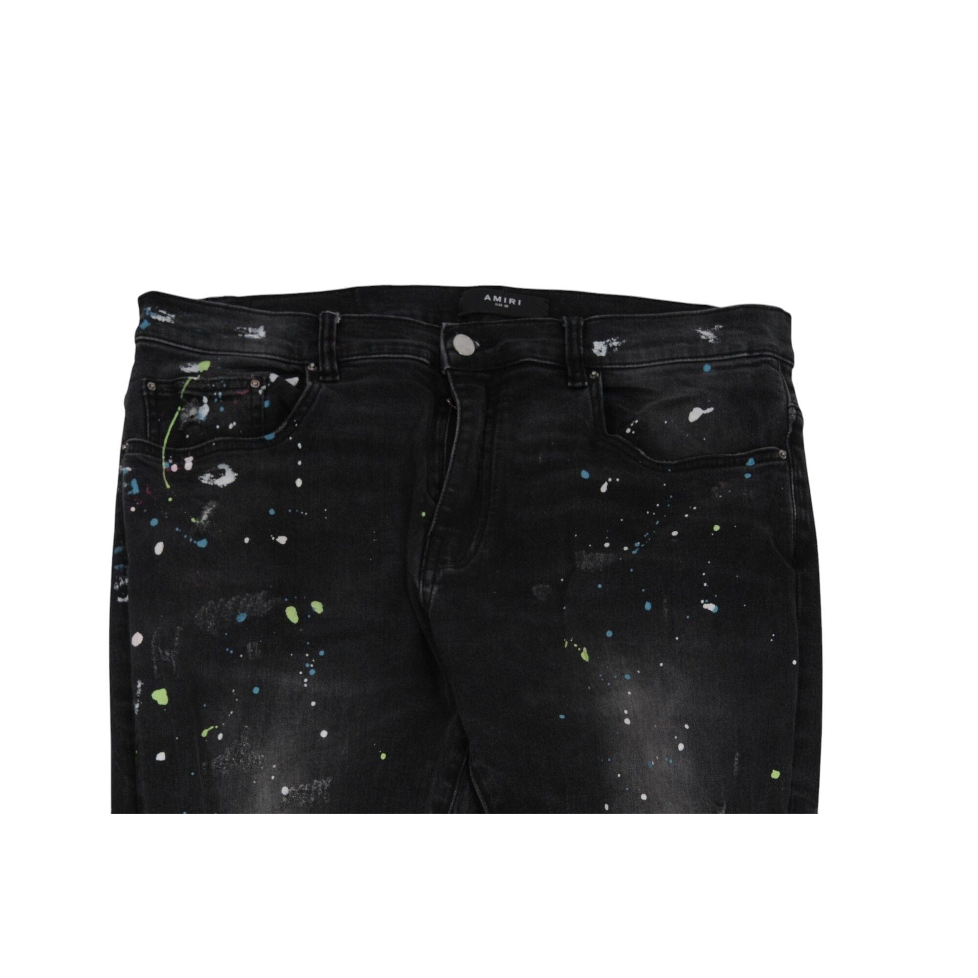 Amiri Mens Paint Splatter Broken Knee Jeans Size 36x35 Black Denim
