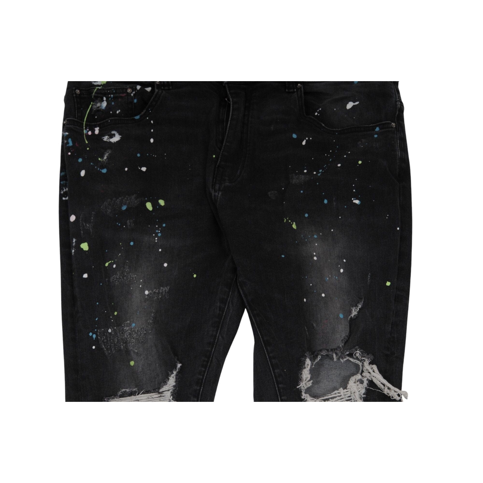 Amiri Mens Paint Splatter Broken Knee Jeans Size 36x35 Black Denim