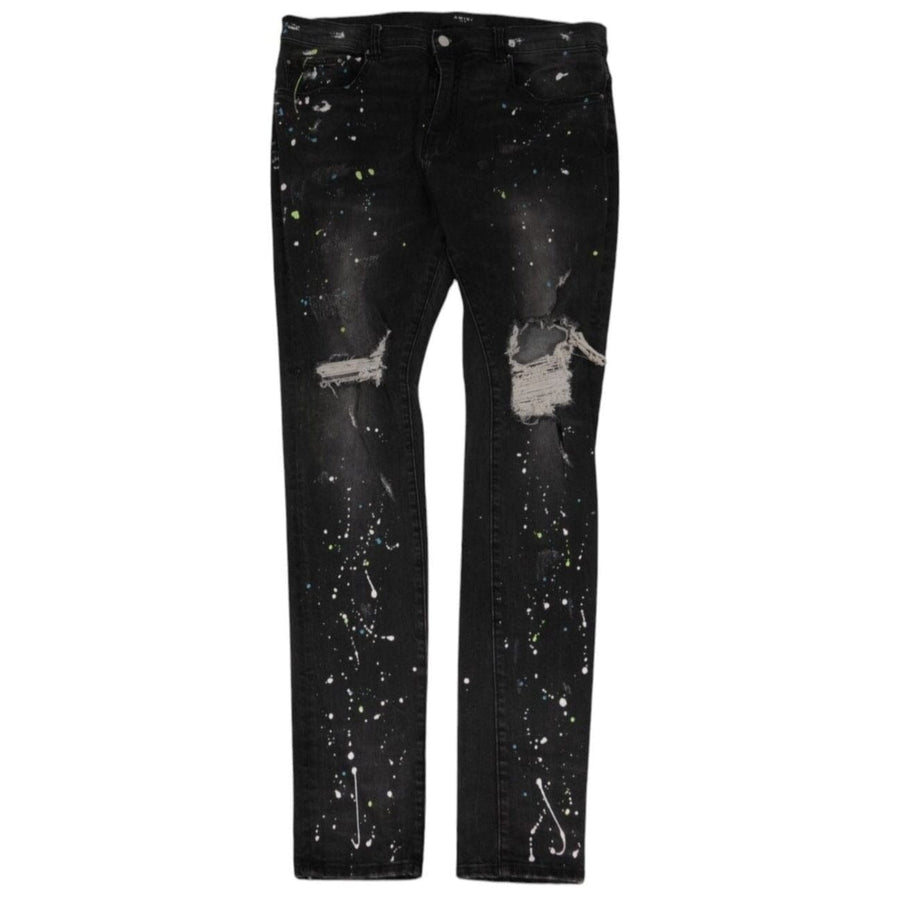 Amiri Mens Paint Splatter Broken Knee Jeans Size 36x35 Black Denim