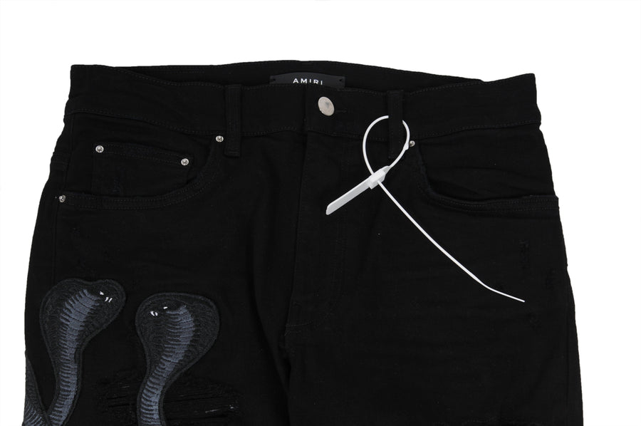 Art Patch Cobra Python Snake Jeans Black Denim Amiri 