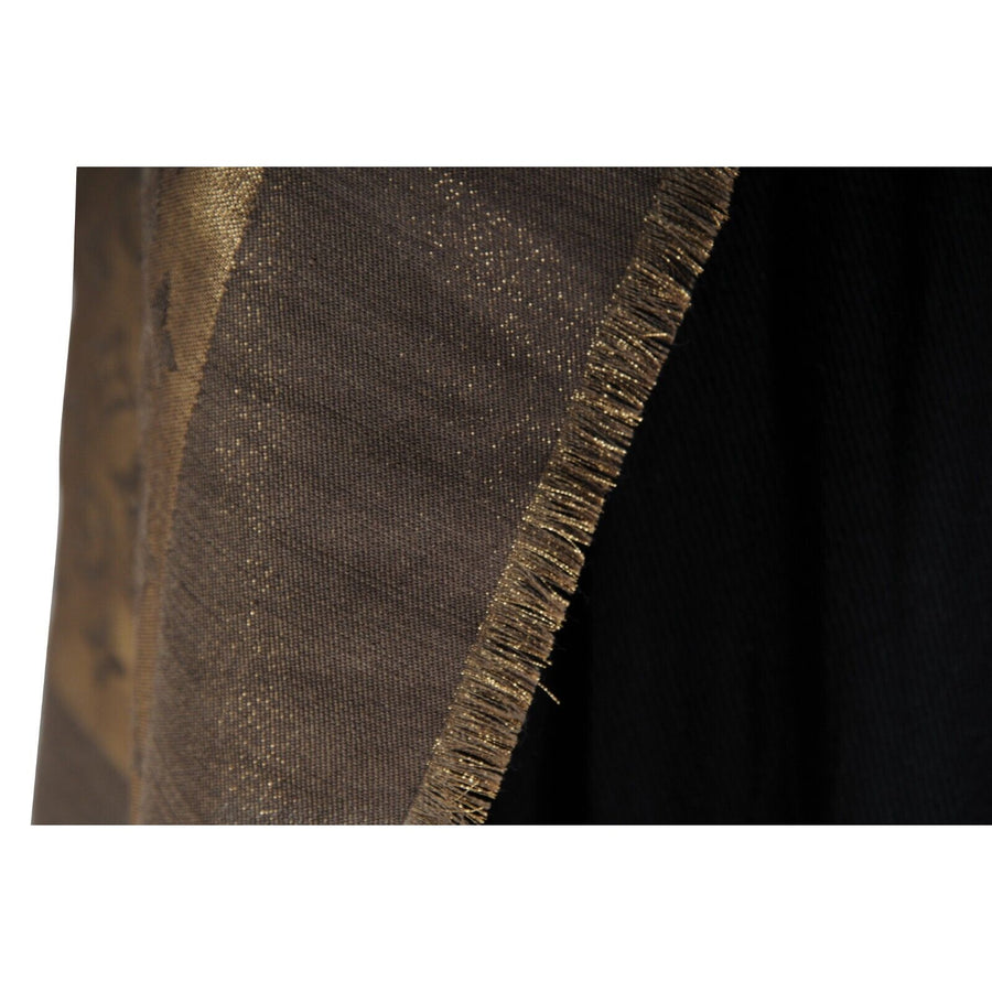 Shawl Gold Brown Lv Logo Monogram Silk Wool Viscose Scarf Cover Up