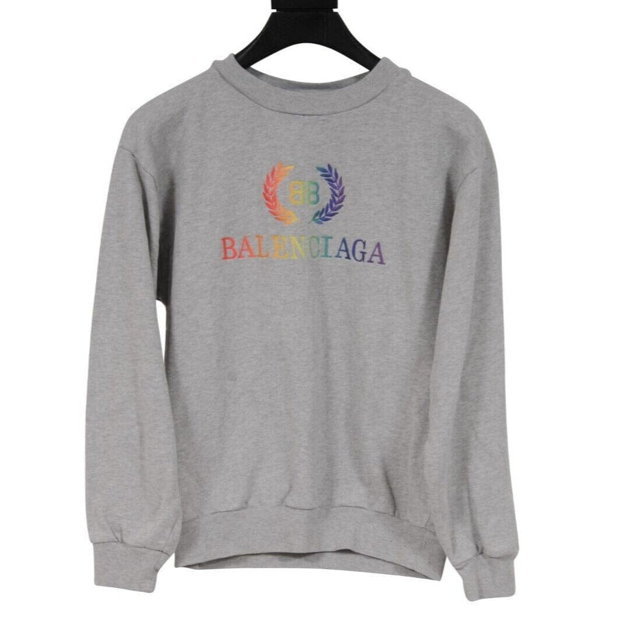 Balenciaga Kids BB Rainblow Logo Sweater Size 10 Gray Cotton Pullover Sweatshirt BALENCIAGA 