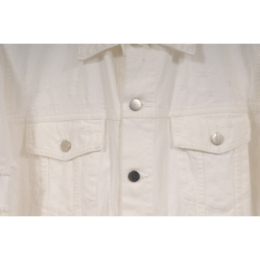 Balmain Mens Distressed Denim Jacket Size Large White Button Front Vtg Blouson BALMAIN 