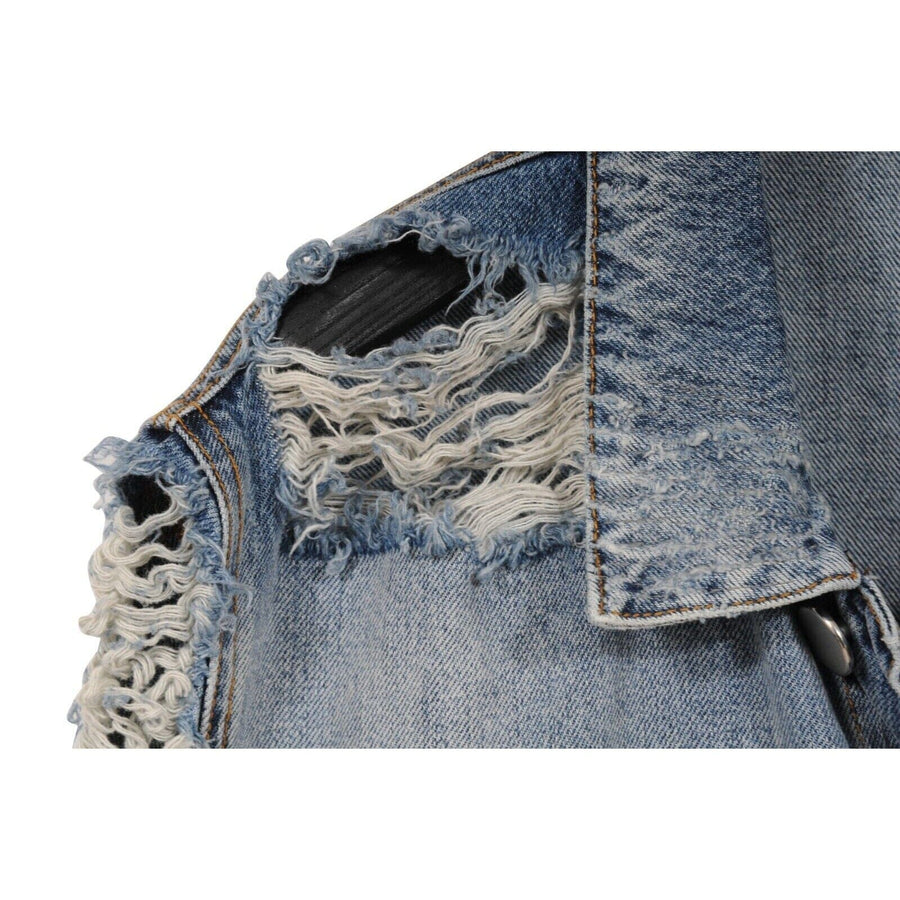 Balmain Mens Distressed Jeans Jacket Size Large Blue Denim Logo Ripped Sleeves Balmain 