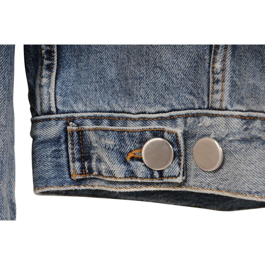 Balmain Mens Distressed Jeans Jacket Size Large Blue Denim Logo Ripped Sleeves Balmain 