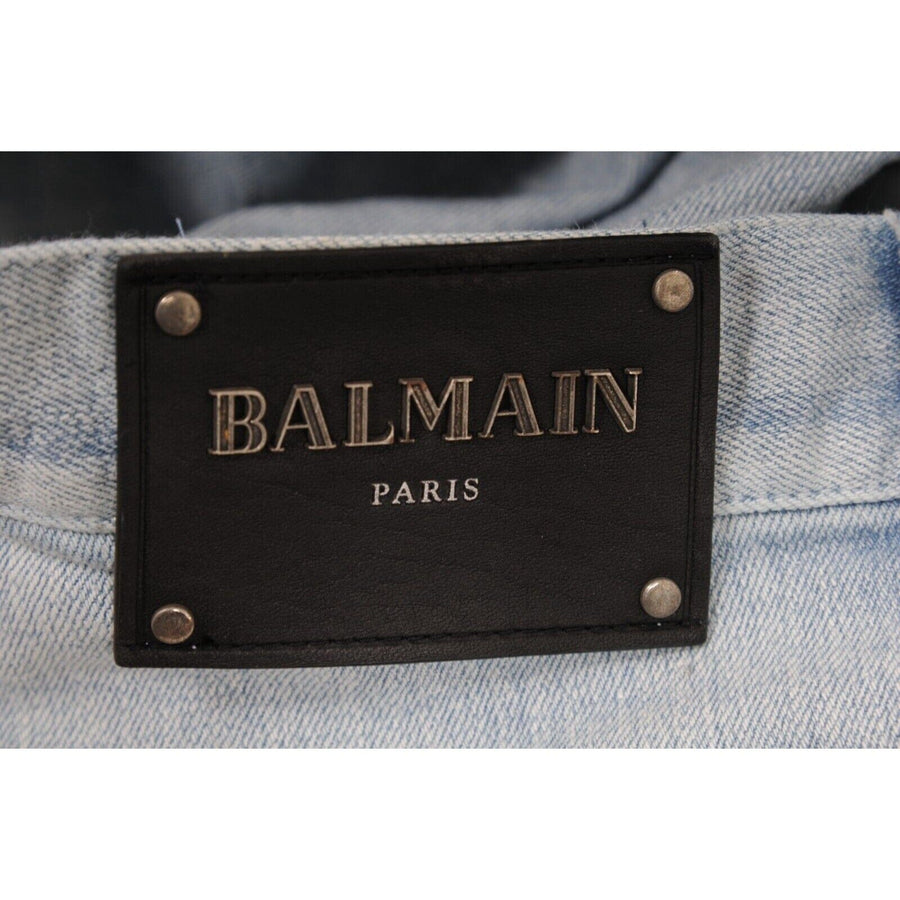 Balmain Mens Slim Jeans Size 33x33 Light Wash Blue 5 Pocket stretch Denim BALMAIN 