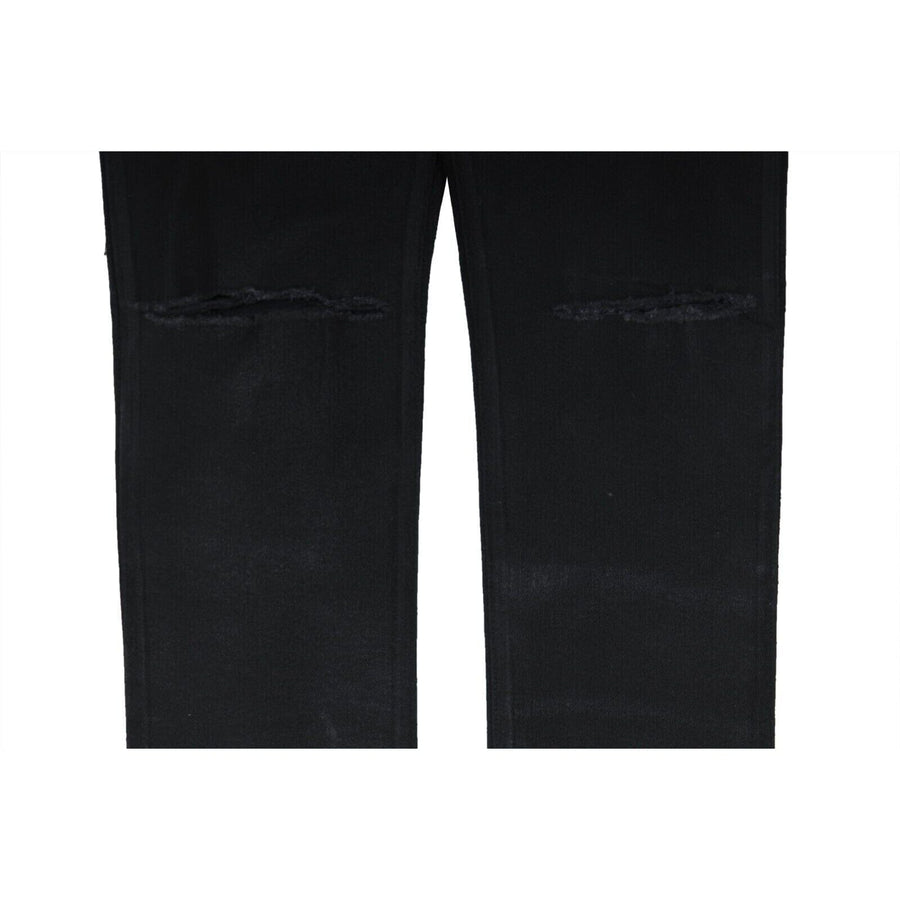 Balmain Mens Waxed Jeans 33x33 Black Slim Knee Slashed Distressed Stretch Denim BALMAIN 
