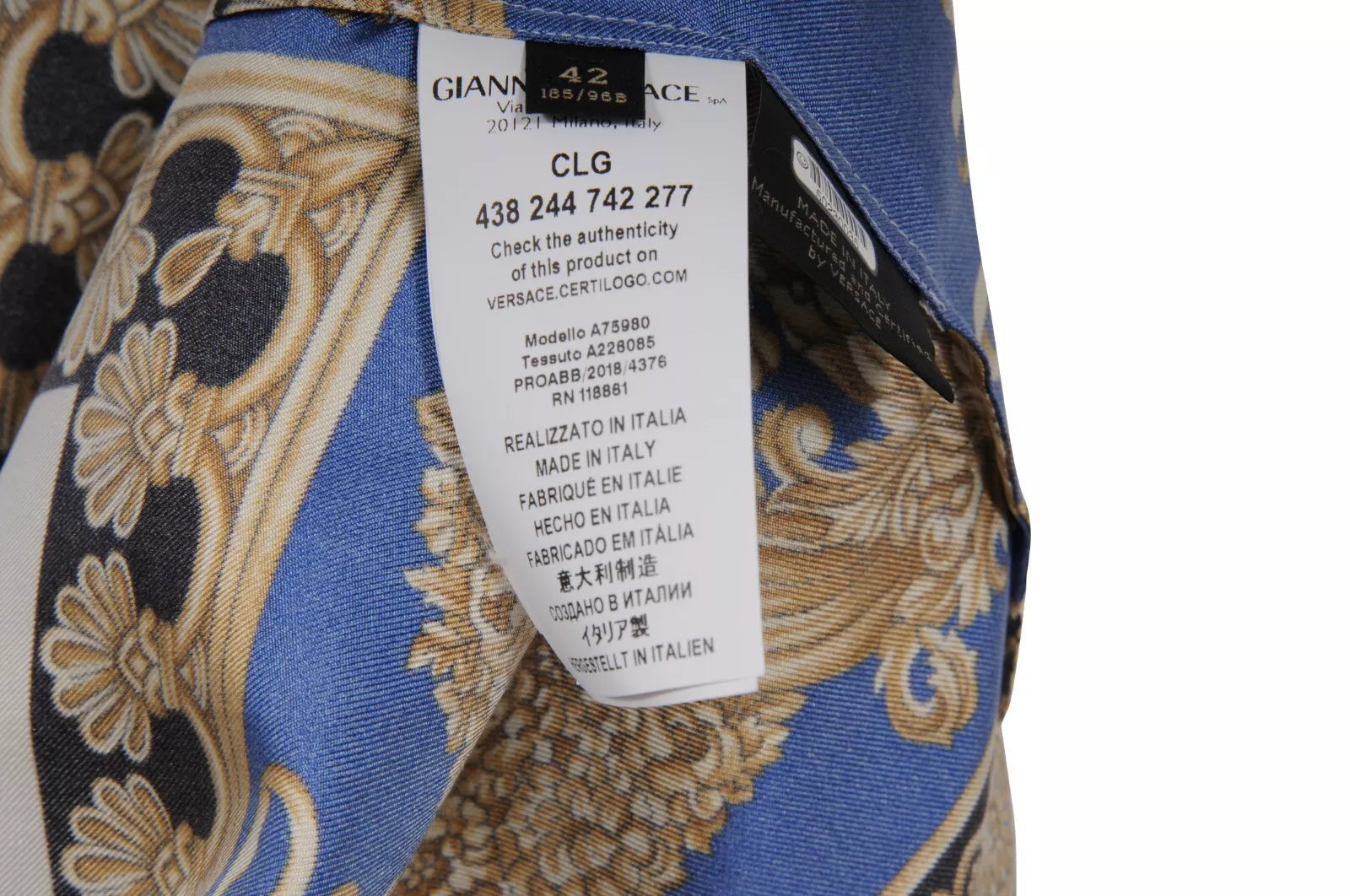 Versace Baroque Print Button Down Shirt IT 42 Blue Gold