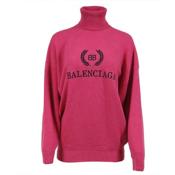 BB Logo Turtleneck Sweater Small Pink Black Wool Blend Pullover BALENCIAGA 