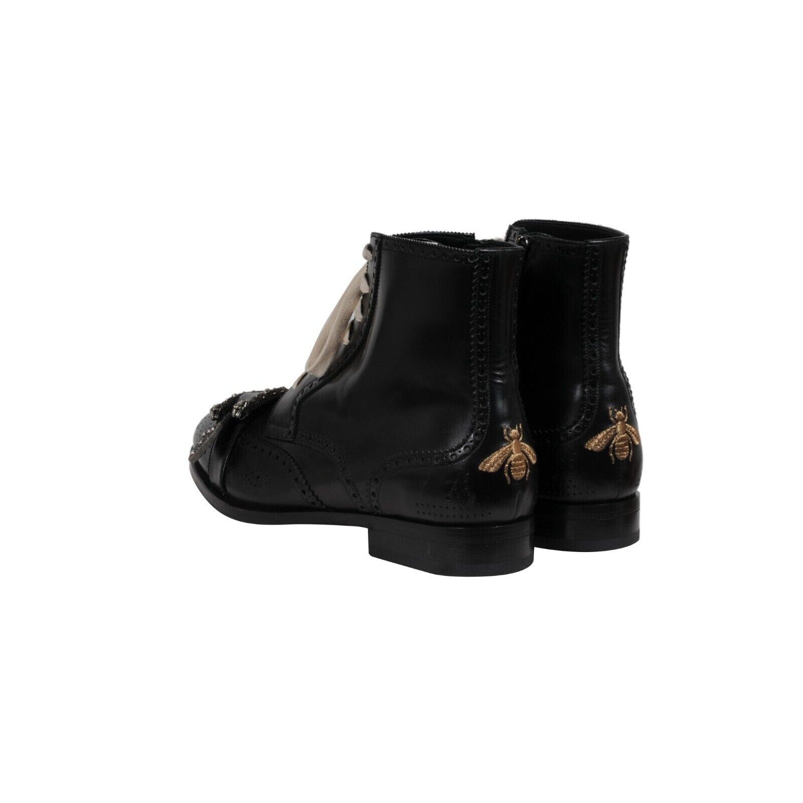 Gucci Men Bee Embroidered Buckle Strap Boots US 12.5 UK 12 Black 