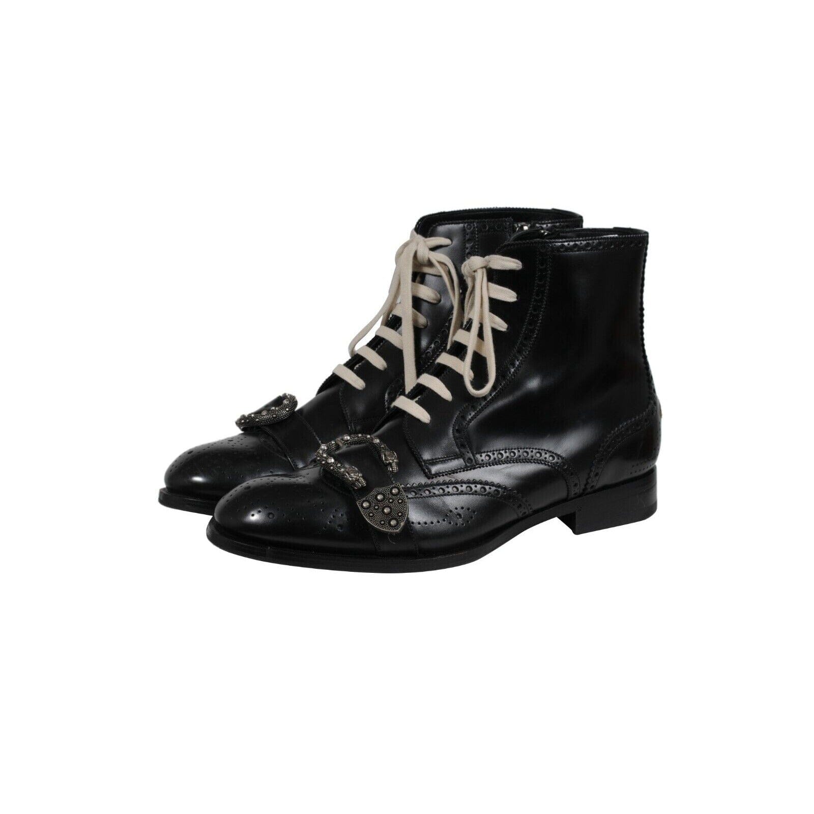 Gucci Men Bee Embroidered Buckle Strap Boots US 12.5 UK 12 Black Leather  Wingtip  THE-ECHELON