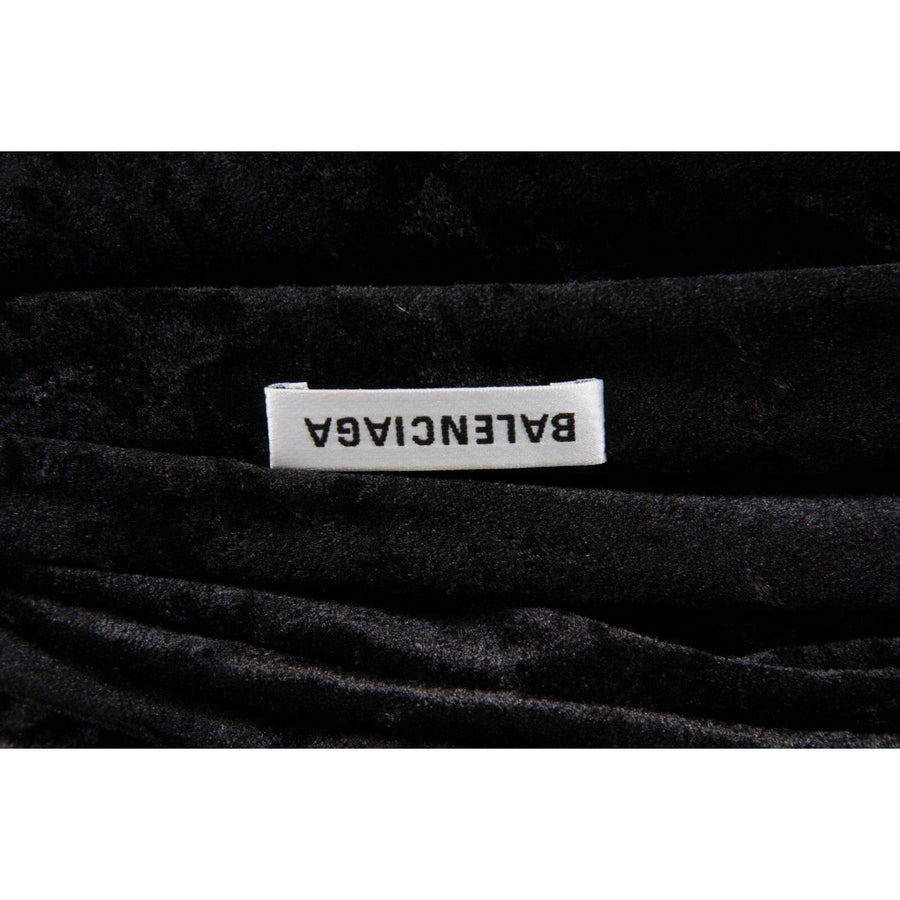 Black Crushed Velvet Tie Back Off Shoulder Wrap Mini Dress BALENCIAGA 