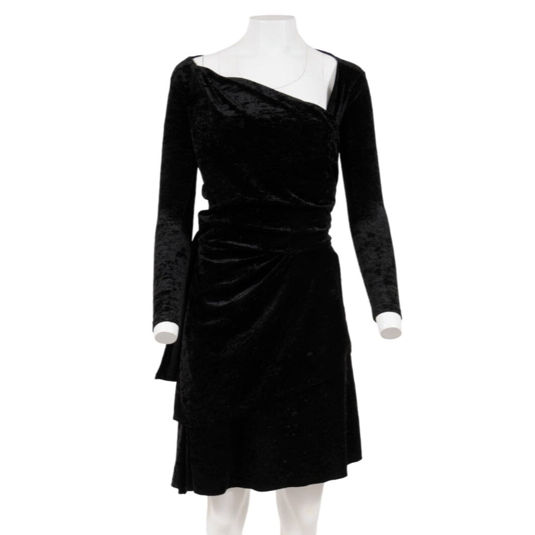 Balenciaga Crushed Velvet Tie Back Off Shoulder Wrap Mini Dress FR38 US10 Black THE-ECHELON Balenciaga Crushed Velvet Tie Back Off Shoulder Wrap Mini Dress FR38 US10 Black THE-ECHELON