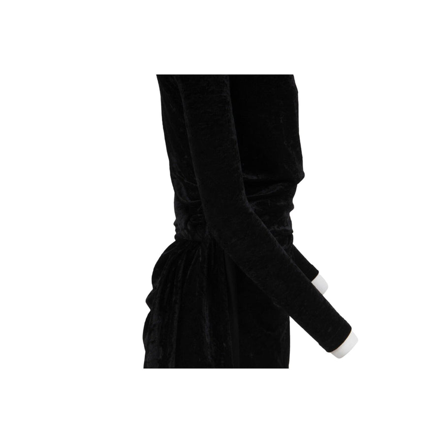 Black Crushed Velvet Tie Back Off Shoulder Wrap Mini Dress BALENCIAGA 