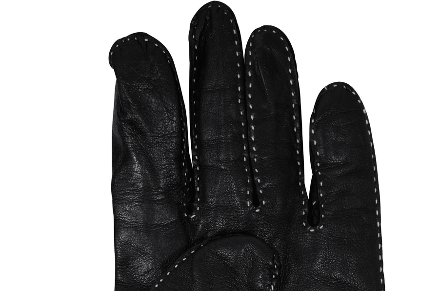 Black Goyardine Lined Leather Silk Gloves Gloves GOYARD 