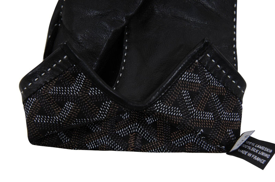 Black Goyardine Lined Leather Silk Gloves Gloves GOYARD 