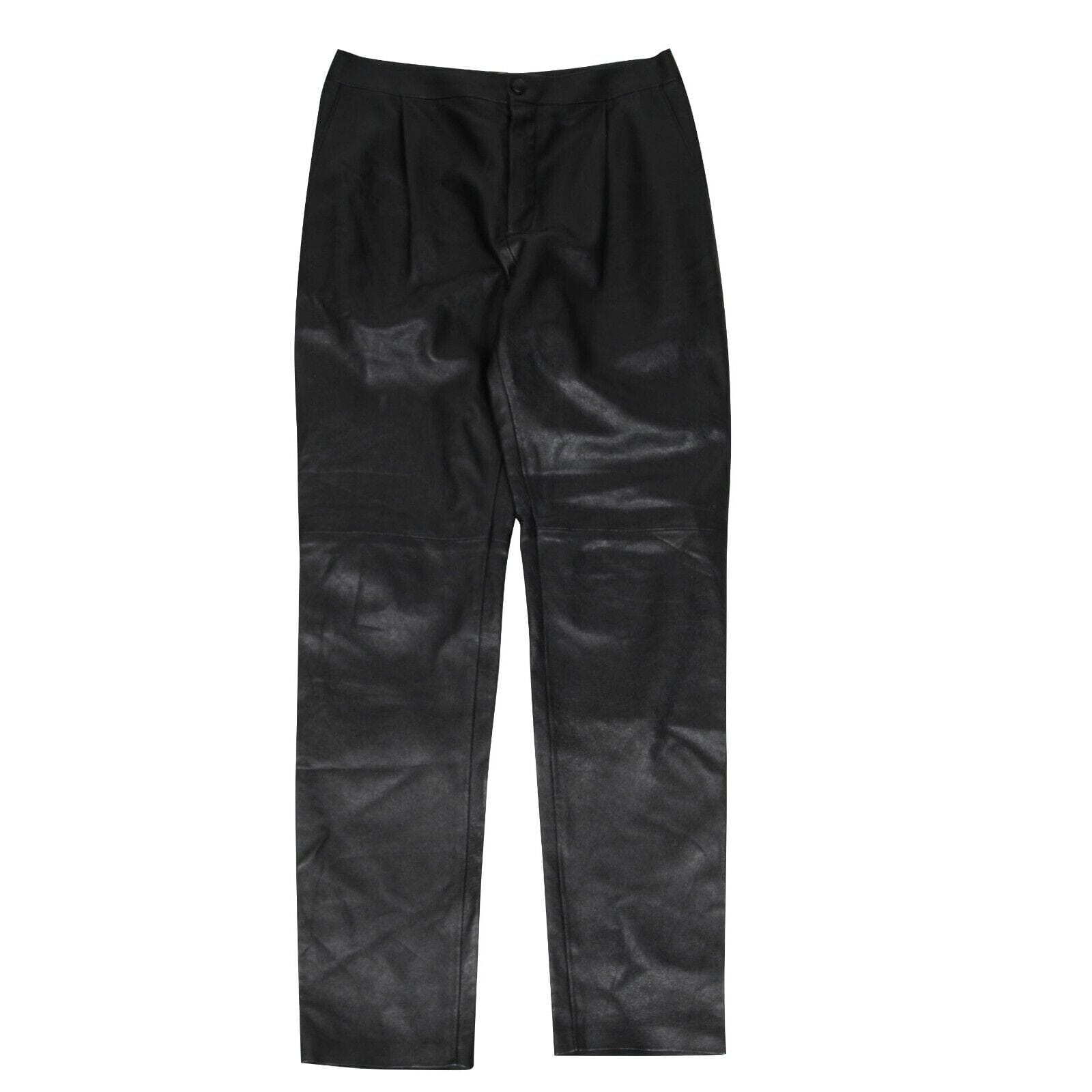 Saint Laurent Hedi Black Lambskin Pleated Leather Pants Jeans 48