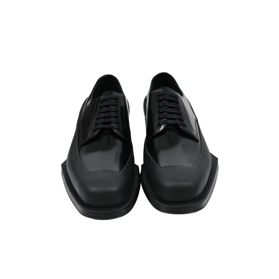 Black Leather Lace Up Derby Rubber Dipped Oxfords Prada 