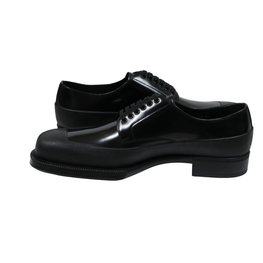 Black Leather Lace Up Derby Rubber Dipped Oxfords Prada 